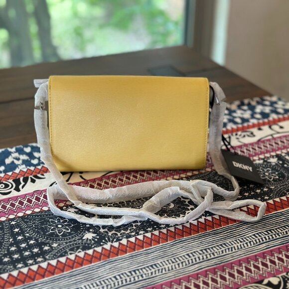 DKNY Gia Wallet on a Silver Chain Convertible Crossbody Yellow Leather NWT - Picture 3 of 11